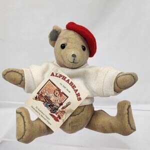 1984 The Toy Works, Alphabears Tan Bear with Beret Kathleen Hague, Made In USA
